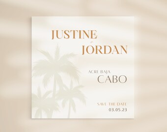 Neutral Tropical Boho Modern Timeless Palm Trees Save The Date Bachelorette Bridal Shower Wedding Birthday Invite E-vite 6"x6"