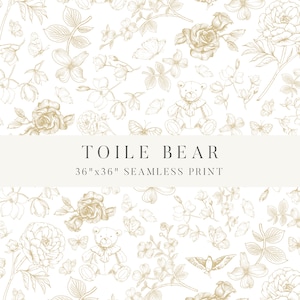 Neutro Sage Toile Bear Estampa sem costura 36"x36"