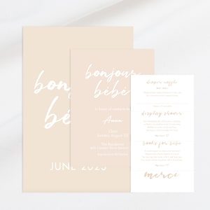Inviti per baby shower Bonjour Bébé, parigino francese, con cospargere di invito, set di cartelli di benvenuto