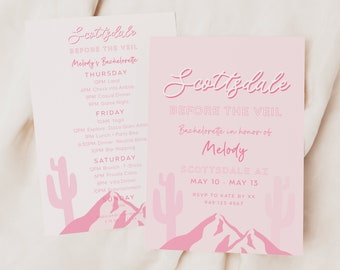 Pink Purple Scottsdale Vor dem Schleier Wüstendisko Kaktus Indio Palm Desert Bachelorette Invite E-vite + Reiseverlauf 13x18cm