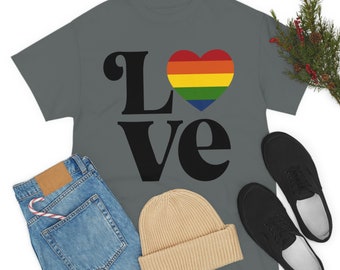 Gay Pride Love Rainbow Heart Unisex Heavy Cotton T-shirt