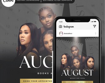 AUGUST BOOKINGS FLYER | Books Open Flyer, Beauty Template Flyer, Wax Flyer, Lash Flyer, Hair Flyer, Business Flyer, Ig Flyer template
