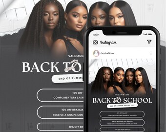 Flyer Back to School Template Back to School Hair Flyer Back 2 School Wax Flyer Diy Canva Template. Braid Special Flyer Nail Flyer Instagram