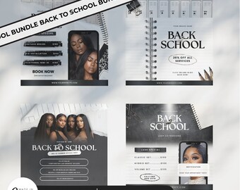 4 Editable Back to School Flyer Template Back 2 School Hair Flyer Wax Sale Flyer DIY Canva Braid Flyer Nail Flyer Social Media Bundle