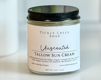 Grass Fed Tallow Sunscreen for Swimming Water Resistant Balm Chemical Free Natural Ingredients Skincare Glass Jar Cream Natural Sun Care