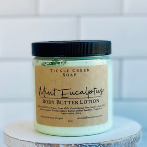 Mint Eucalyptus Goat Milk Body Butter Natural Lotion Organic Handmade Body Cream Thick Lotion Goat Milk Skincare Hand Lotion Whipped