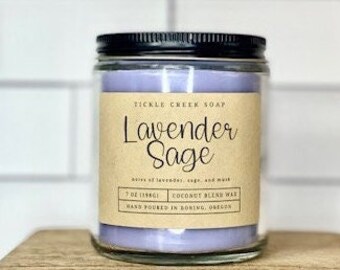 Lavender Sage Candle 7 oz Coconut Apricot Candle Relaxation Candle Hand Poured Candle Natural Candle Clean Burning Candle Non-Toxic Candle