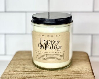 Happy Birthday Candle Strong Soy Candle Vegan Candle Small Batch Candle Hand Poured Candle Gift for Her Gift for Him Container Birthday Gift