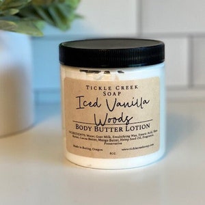 Iced Vanilla Woods Goat Milk Body Butter Lotion, Moisturizer, Handmade Lotion, Body Cream, Emulsified Body Butter, Dry Skin, Masculine