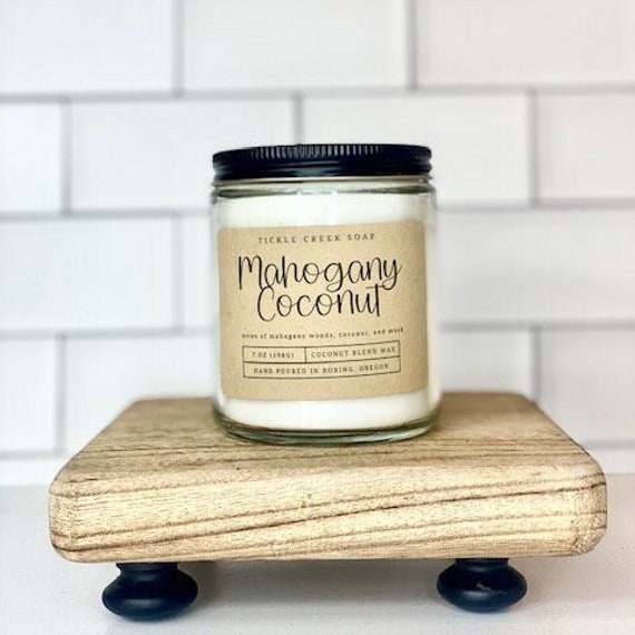 Mahogany Coconut Candle, Strong Candle, Vegan Candle, Small Batch Candle, Hand Poured Candle, Gift for Her, Gift for Him, Housewarming Gift