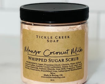 Mango Coconut Milk Whipped Sugar Scrub Soap with Goat Milk, Exfoliate, Moisturize, Cleanse, Birthday Gift, Self-Care, Gift for Her