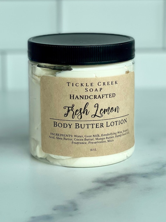 Lemon Goat Milk Body Butter Lotion Moisturizer Handmade Lotion Body Cream Thick Lotion Emulsified Body Butter