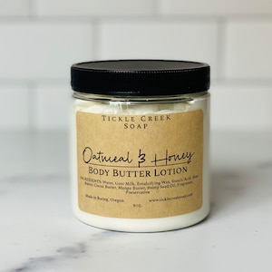 Oatmeal & Honey Natural Body Butter Goat Milk Moisturizer Self Care Gift Skincare Body Cream Clean Beauty Organic Dry Skin Relief Spa Gift