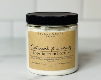 Oatmeal & Honey Goat Milk Body Butter Lotion Moisturizer Handmade Lotion Natural Body Cream Thick Lotion Goat milk skincare Natural skincare