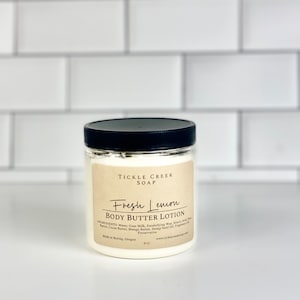 Lemon Body Butter Goats Milk Lotion Handmade Natural Body Cream Think Lotion Mother&#39;s Day Gift for Her Hydrating Shea Butter Hemp Seed Oil
