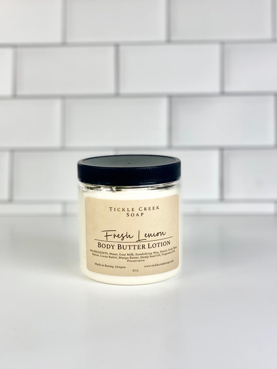 Lemon Body Butter Goats Milk Lotion Handmade Natural Body Cream Think Lotion Mother's Day Gift for Her Hydrating Shea Butter Hemp Seed Oil
