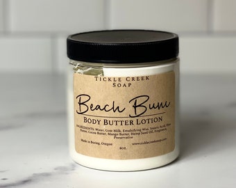 Beurre corporel au lait de chèvre pour Beach Bum, lotion hydratante, lotion faite main, crème pour le corps, lotion épaisse, beurre corporel émulsifié