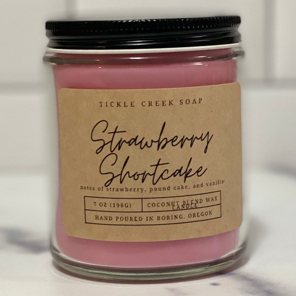 Candle Strawberry Shortcake Candle Housewarming Gift Vegan Candle Hand-Poured Handmade Gift For Her Mother’s Day Gift Coconut Apricot Wax