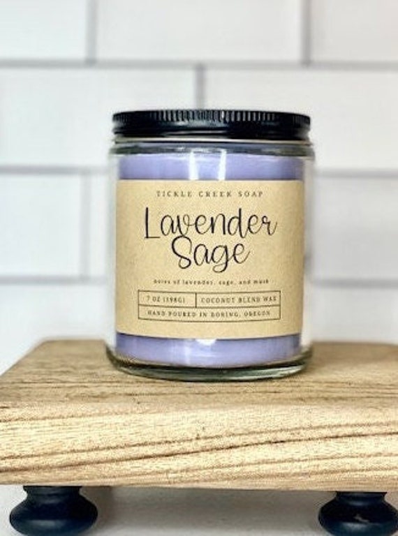 Lavender Sage Candle 7 oz Coconut Apricot Candle Relaxation Candle Hand Poured Candle Natural Candle Clean Burning Candle Non-Toxic Candle