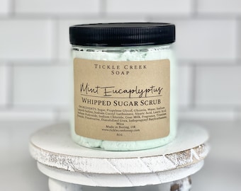 Mint Eucalyptus Whipped Sugar Scrub Soap Exfoliating Body Scrub Body Polish Scrub Handmade Skincare Aromatherapy Whipped Scrub Body Polish