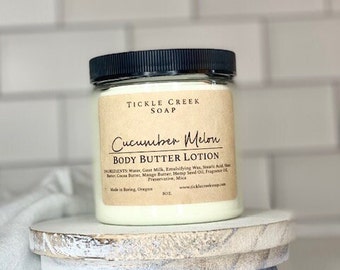 Cucumber Melon Body Butter Goat Milk Lotion Moisturizer Handmade Lotion Body Cream Thick Lotion Emulsified Body Butter Natural Lotion