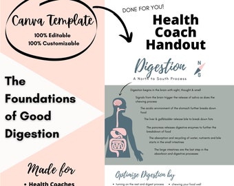 Health Coach Tools : Done for you Digestion Handout / Canva Template / Presentation / NTP / FNTP / Life Coach Tools / Fitness Coach