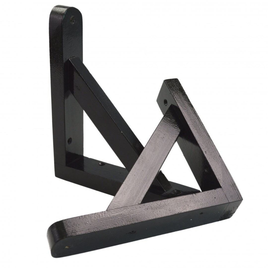 15cm Set 2 X Pine Wooden Shelf Brackets Black Finish Gallows Bracket