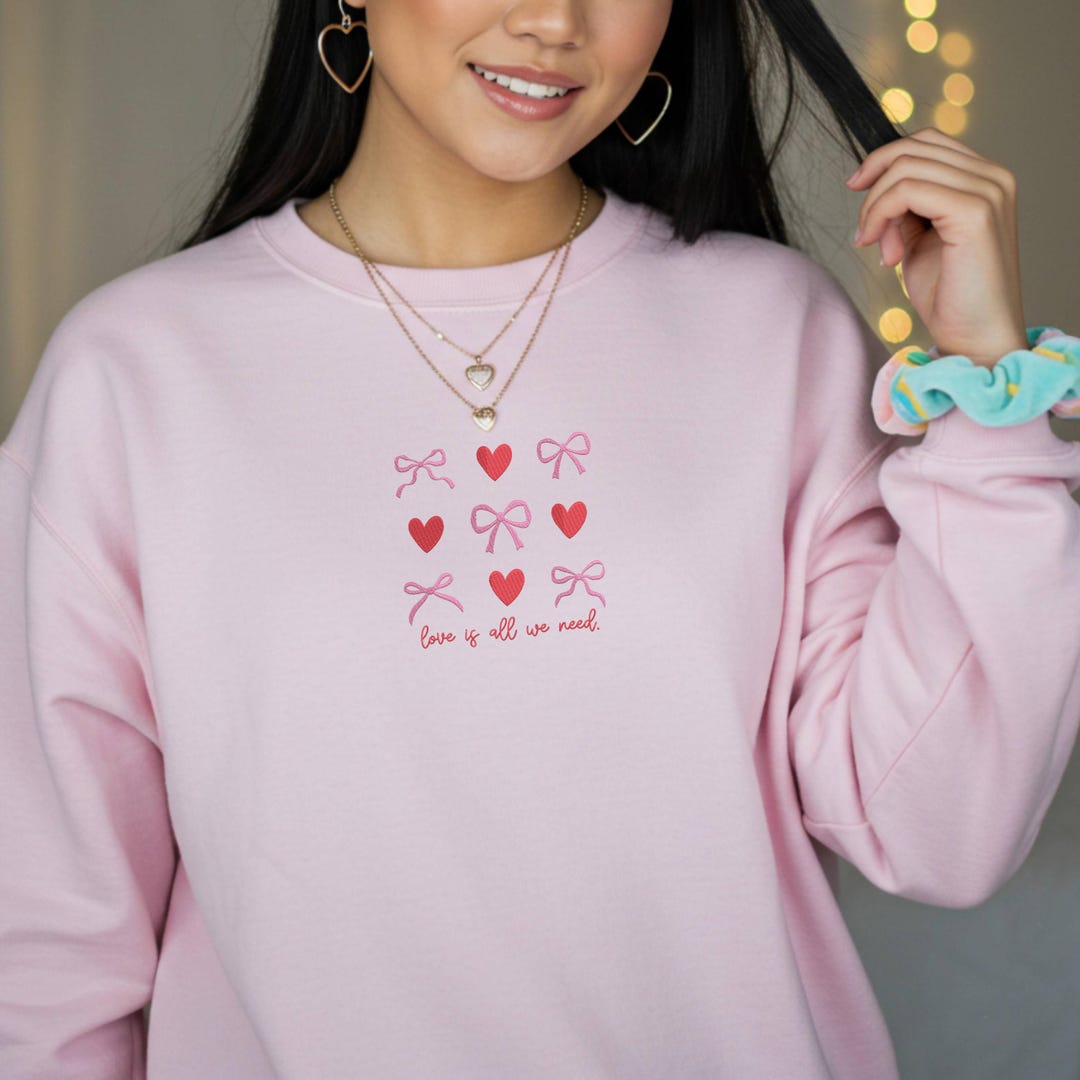 Love is All We Need - Light Pink Coquette Valentine's Embroidered ...