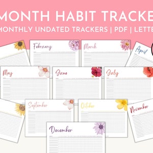 Monthly Habit Tracker Printable Landscape, Habit Tracker Template, Routine Tracker, 30 Day Habit Challenge, PDF Letter, Instant Download