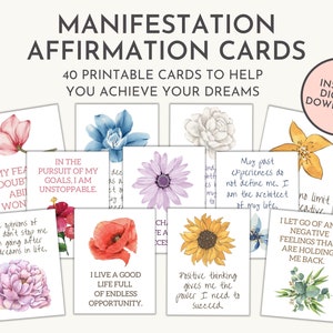 Affirmationskarten zum Ausdrucken, positive Affirmationskarten, Affirmationskarten, Manifestationskarten, Gesetz der Anziehung, Selbstwachstum
