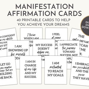 Cartes d'affirmation de manifestation imprimables, cartes d'affirmation positives, pont d'affirmation, cartes de manifestation, loi de l'attraction, minimaliste
