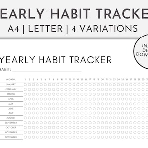 Yearly Habit Tracker Printable, Habit Tracker Template, Routine Checklist, Habit Challenge, Daily Habit Tracker, Goal Tracker, Goal Planner