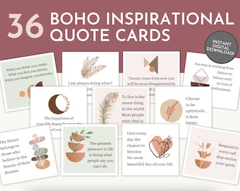 Tarjetas con citas inspiradoras bohemias: 36 afirmaciones de mindfulness (descarga digital)
