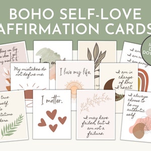 Cartes d'affirmation positive d'amour de soi, cartes d'affirmation Boho, cartes de motivation BOHO, affirmations imprimables, affirmation quotidienne positive
