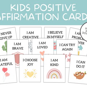 Children's Positive Affirmation Cards, Set of 40 Printable Affirmation Cards for Kids, Encouragement Cards for Kids, Digital Download