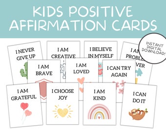 Tarjetas de Afirmaciones Positivas para Niños: Set Imprimible de Ánimo (Descarga Digital)
