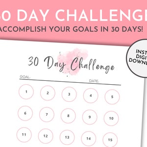 30 Day Challenge, Goal Setting, Progress Tracker, 30 Day Challenge Tracker Printable, Habit Tracker, Digital Download, A4 & Letter Size