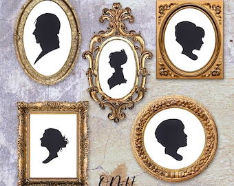 Vintage Silhouette Art / Silhouette Art Bundle / Printable Silhouette Art / Vintage Silhouettes / Vintage Busts Art / Vintage Art Prints