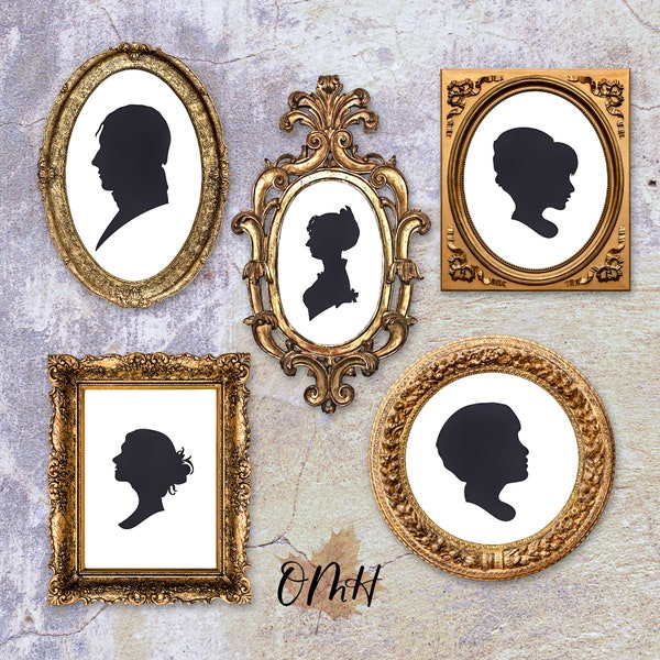 Vintage Silhouette Art / Silhouette Art Bundle / Printable Silhouette Art / Vintage Silhouettes / Vintage Busts Art / Vintage Art Prints