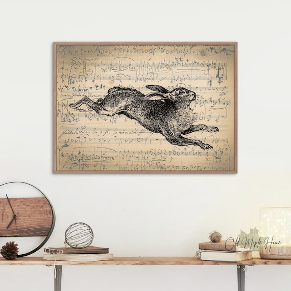 Vintage Rabbit Art Print - Vintage Hare Art - Vintage Easter Wall Art - Antique Rabbit Art - Antique Hare - Printable Download - Music Sheet