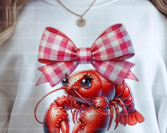 Coquette Lobster Png, Coastal Aesthetic Png, Pink Coquette Bow Png, Preppy Coastal Png, Vintage Cute Lobster Png, Summer Crawfish Png