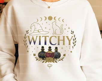 Whimsical Witchy Clipart Png, Halloween Witchy Vibes, Retro Halloween Png, Witchy Bats Png, Spooky Vibes Png, Halloween Girls, Funny Witch
