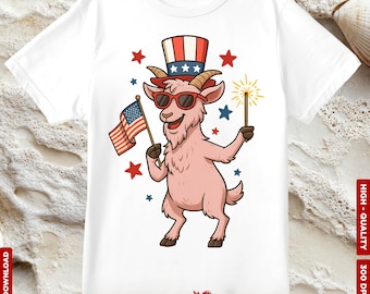 Chèvre patriotique PNG du 4 juillet, conception de chèvre du jour de l'indépendance, chèvre du 4 juillet avec drapeau pour enfants, enfants du 4 juillet, chemise patriotique pour tout-petits