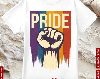 Retro Pride PNG: Rainbow Fist, LGBT Pride Month Design (Digital Download)