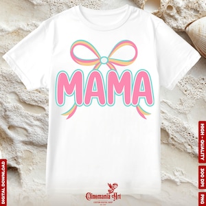 Coquette Mama png, girly roze moeder png, preppy mama boog sublimatie, preppy mama png, schattige moeder png, gestreepte mama png, trendy zomer png