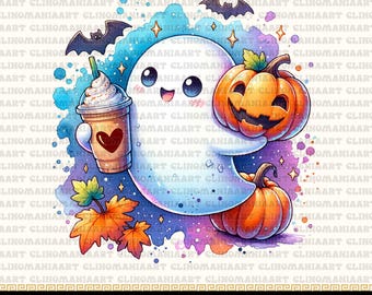 Cute Ghost Png, Spooky Season Png, Halloween Png, Retro Halloween Png, Coffee Lover Png, Halloween Shirt Png, Coffee Png, Pumpkin Png