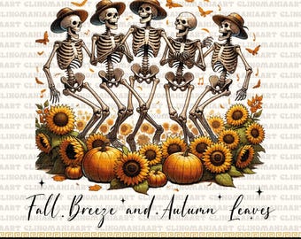 Fall Skeleton Png, Fall Breeze and Autumn Leaves Png, Pumpkin Season Png, Fall Design Png, Autumn Png, Retro Fall Png, Dance Skeleton Png