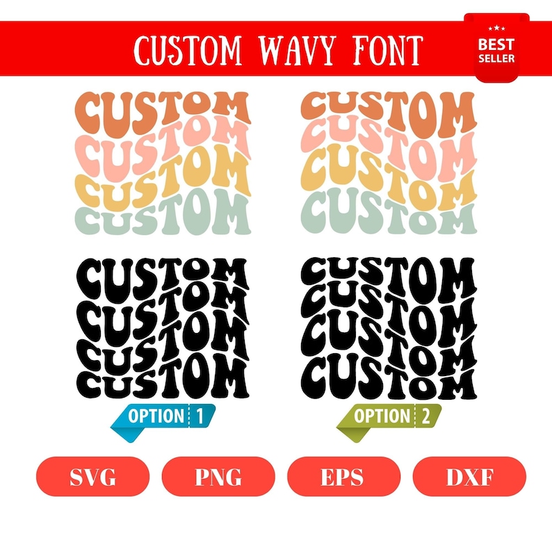 Letras onduladas personalizadas (SVG/Pf), orden personalizada (SVG), letras onduladas apiladas (SVG), letras onduladas apiladas (SVG), retro personalizado (SVG), vintage (SVG) imagen 1