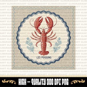 Vintage Lobster Graphic: French Coastal Design PNG (Digital Download)