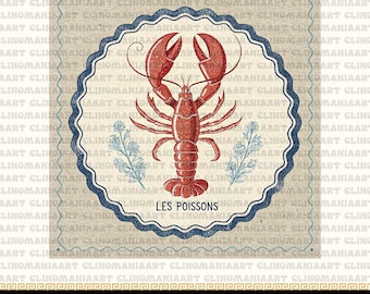 Vintage Lobster Graphic: French Coastal Design PNG (Digital Download)